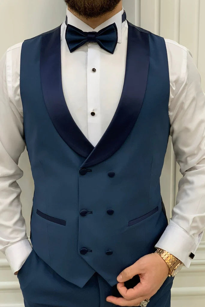 Men blue three piece wedding wear suit
