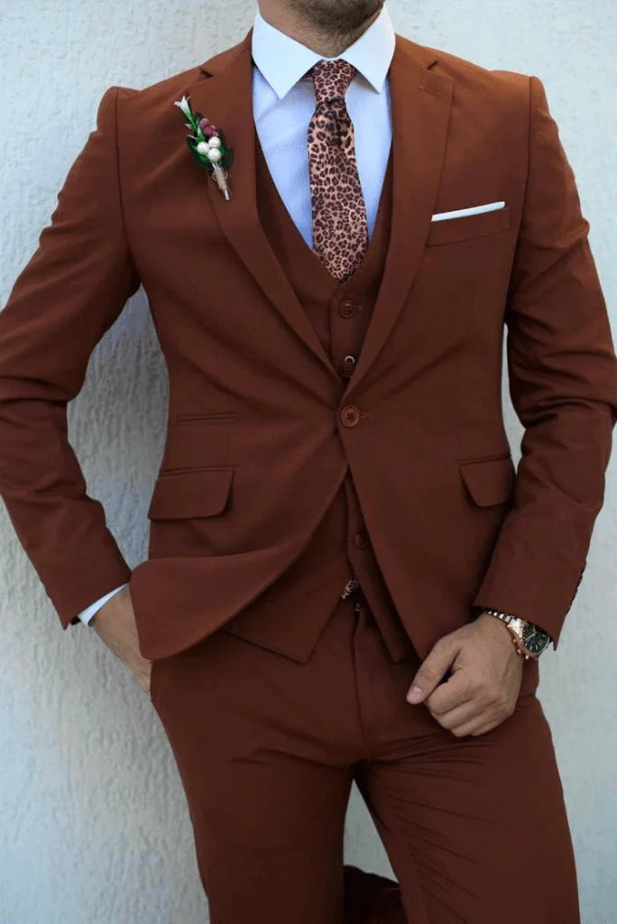 Men brown event wear suit-front