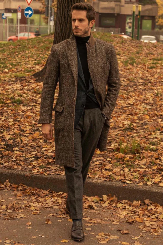 Men brown long coat-front