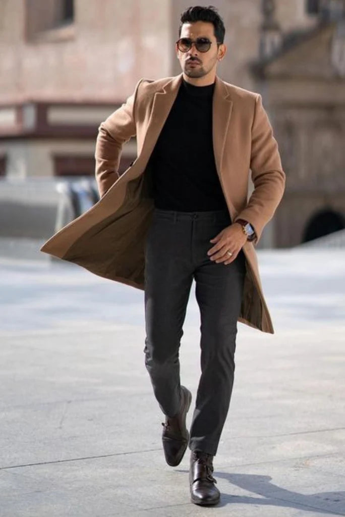 Men brown long coat for winters-front