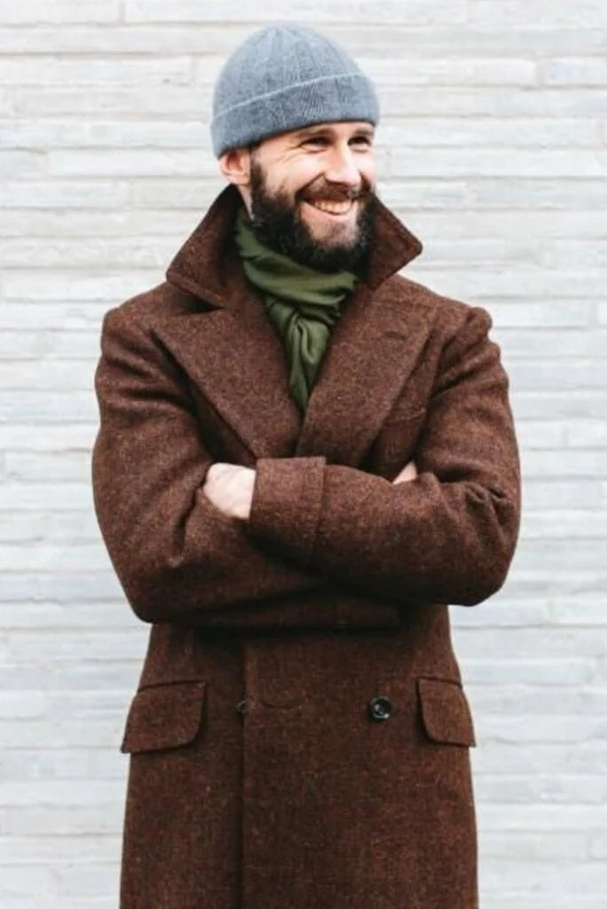 Men brown overcoat -front