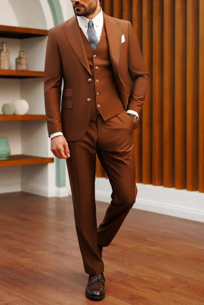 Classic brown three-piece suit for men