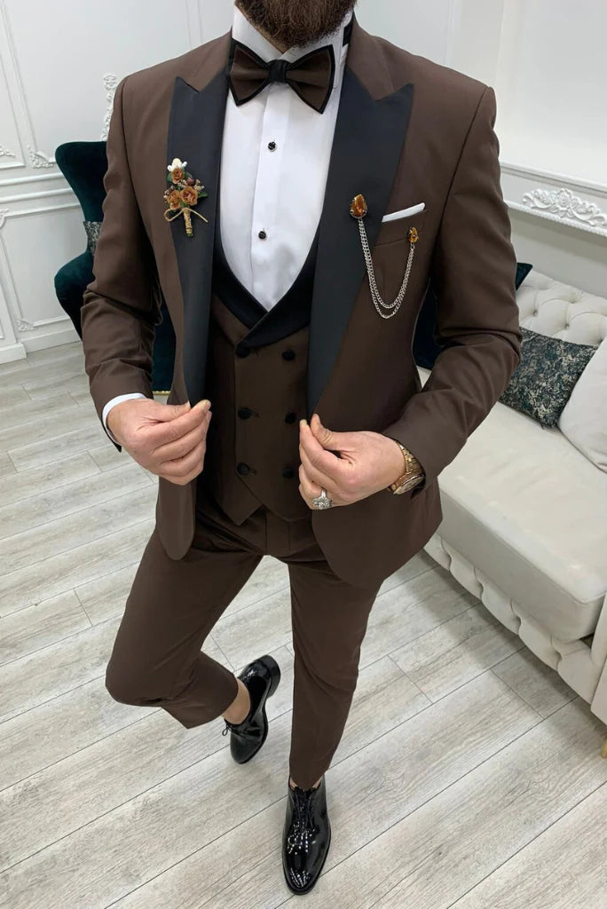Brown three piece tuxedo suit