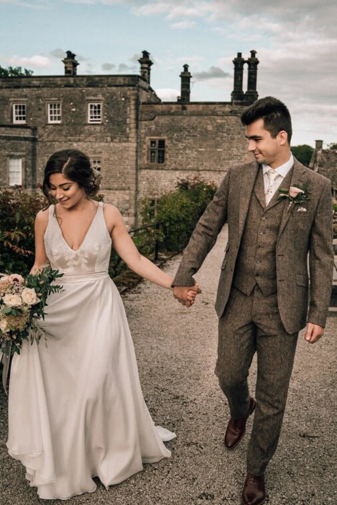 Men brown tweed suit