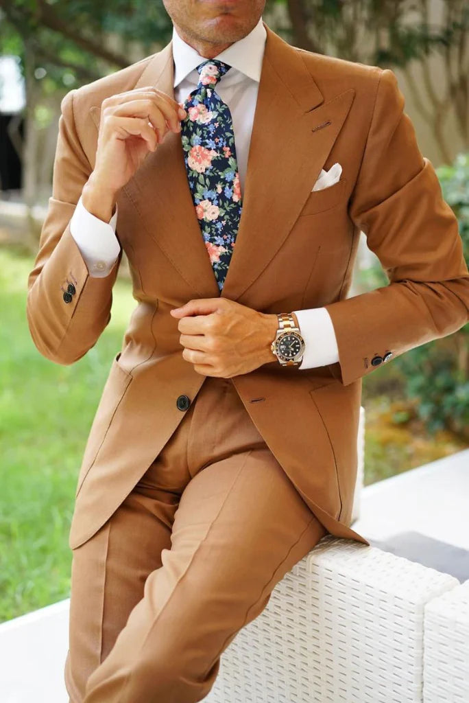 Men brown two piece wedding suit-front