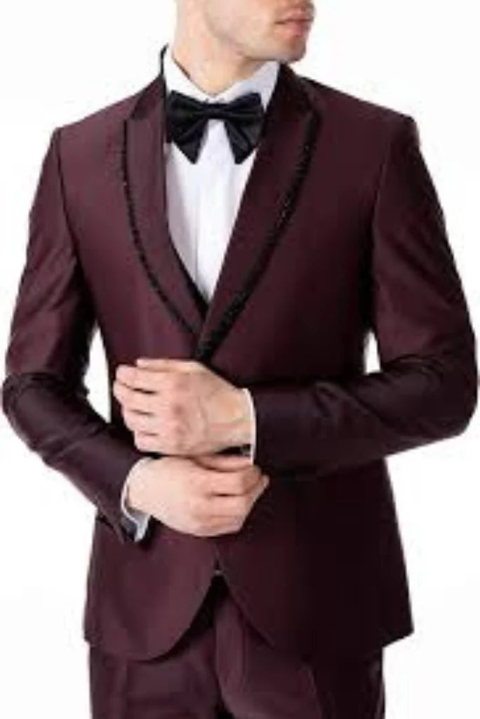 Men burgundy two piece formal suit -front