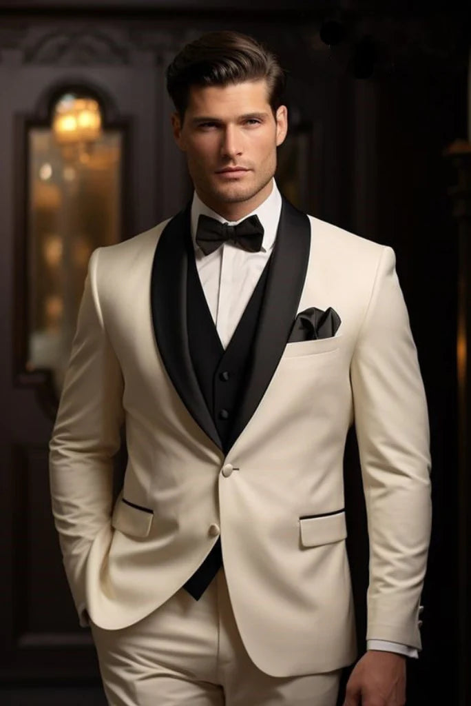 Men cream formal suit-front