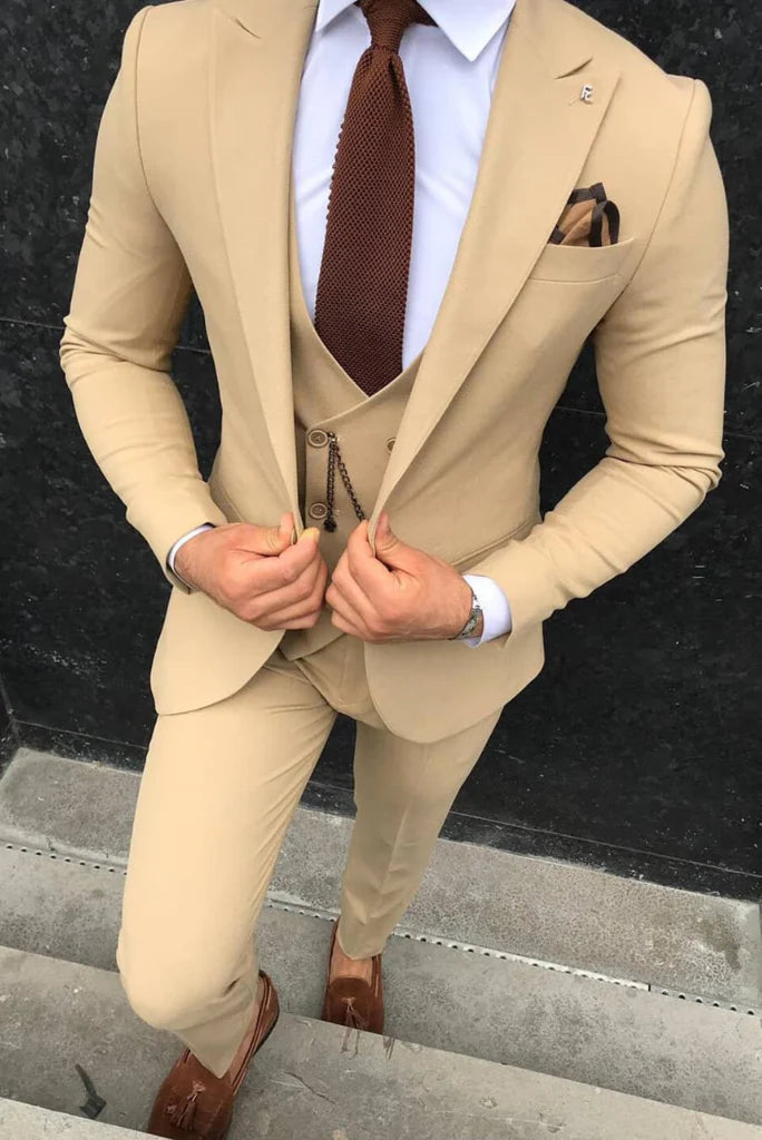 Men cream three piece wedding wear-front