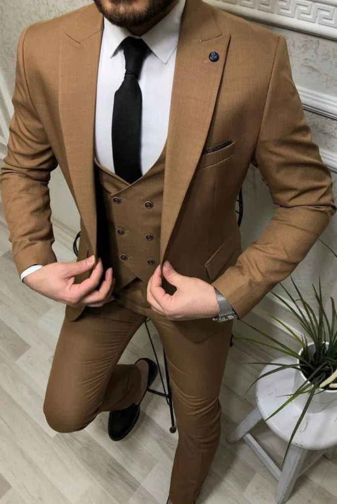 Men dark brown three piece formal-front