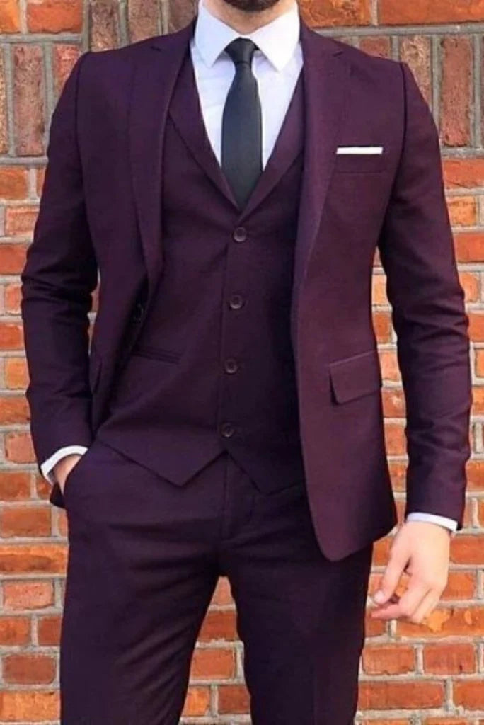 Men dark purple formal suit-front