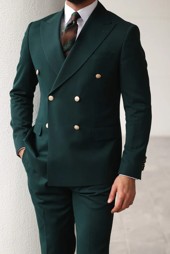Men emerald green double breasted suit-front