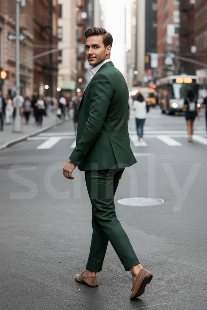 Elegant men emerald green coat pant set for special occasions-side