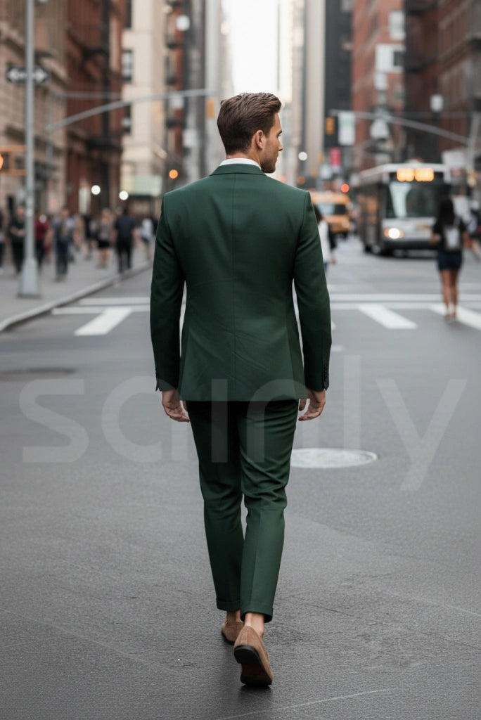Men emerald green formal two piece suit for wedding and party wear-back