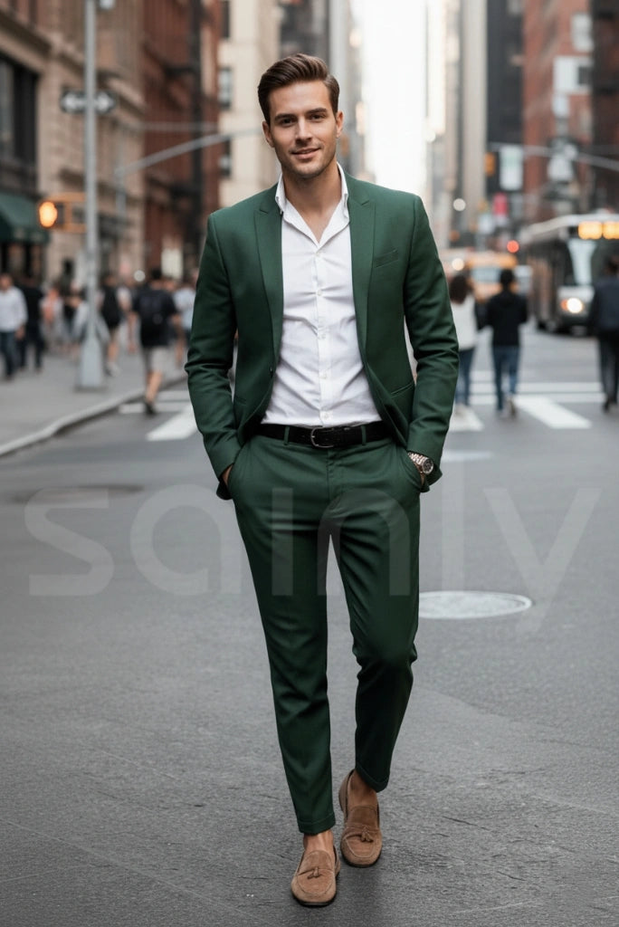 Men emerald green two piece suit front