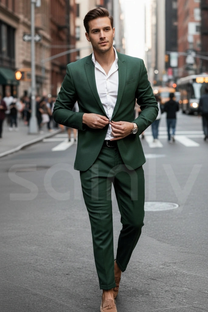 Stylish men emerald green suit with blazer and trouser-front