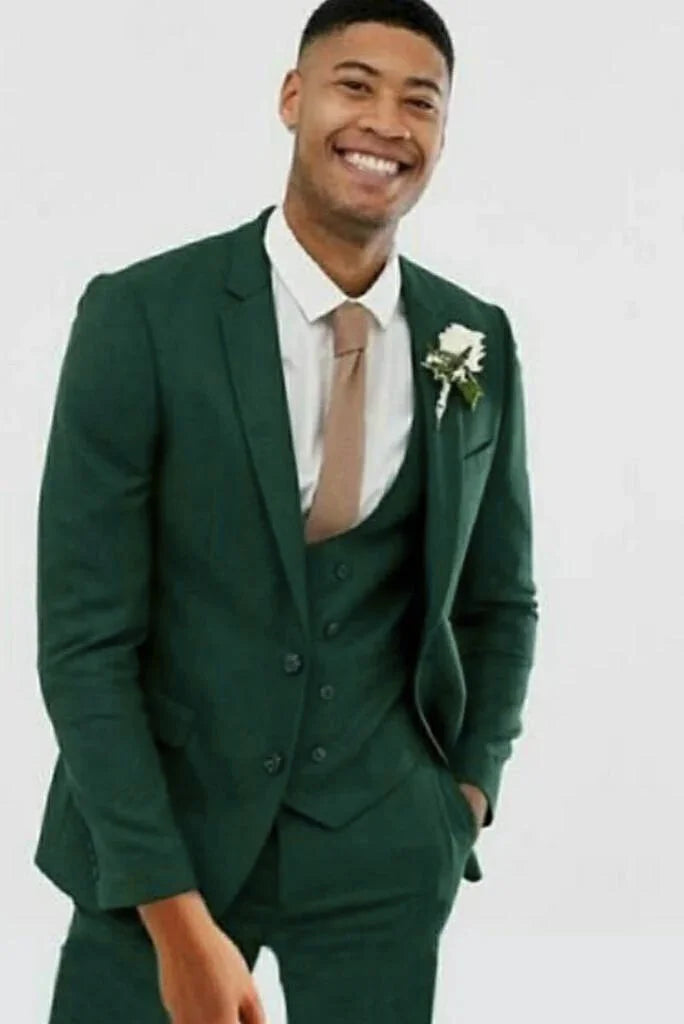 Men emerald green three piece suit-front