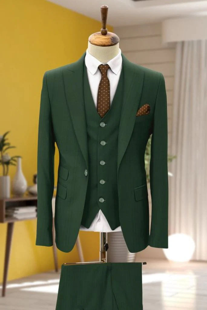 Men forest green formal suit-front