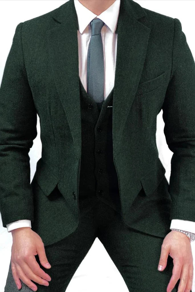 Men forest green tweed suit