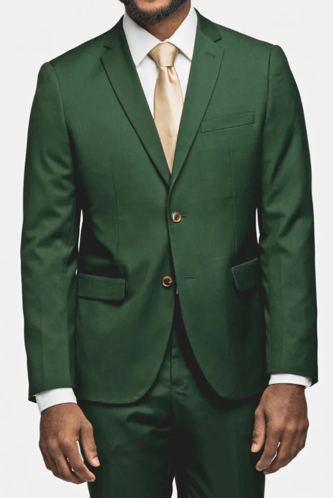 Men forest green two piece suit-front