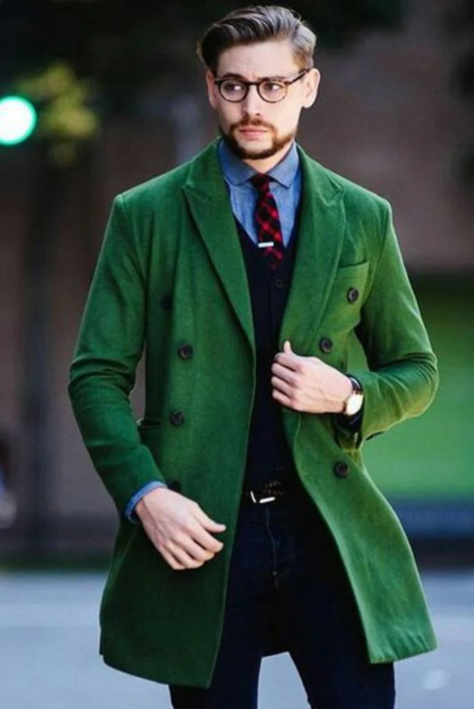 Men formal green long coat-front