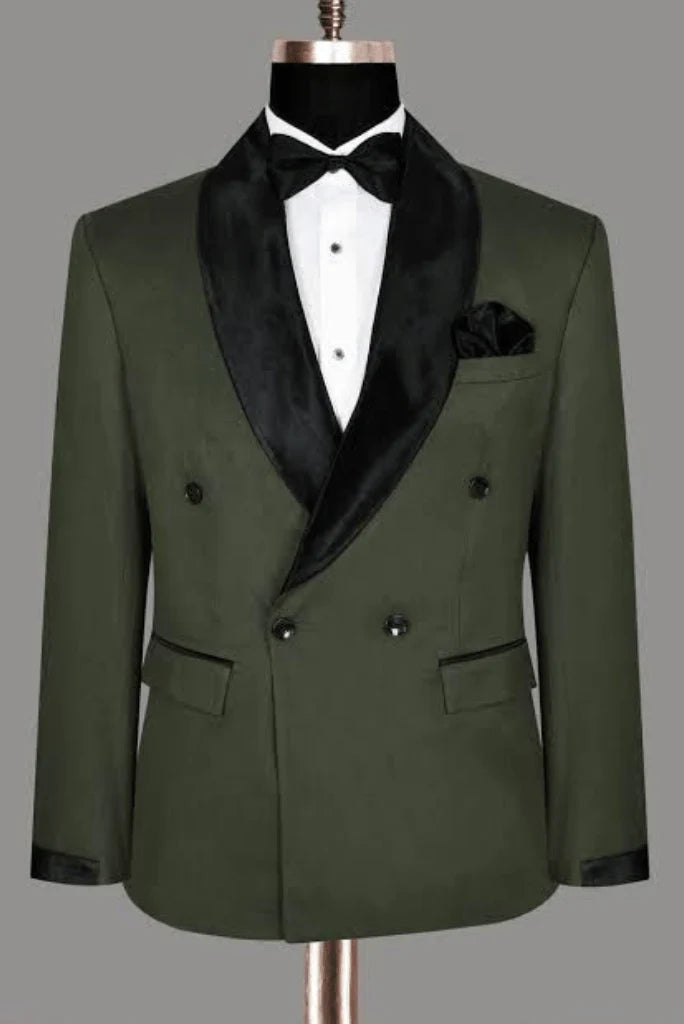 Men green and black suit-front