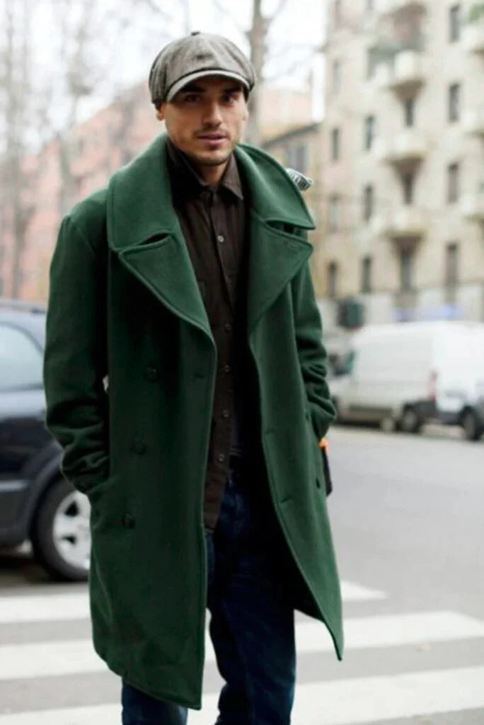 Men green double breasted coat-front