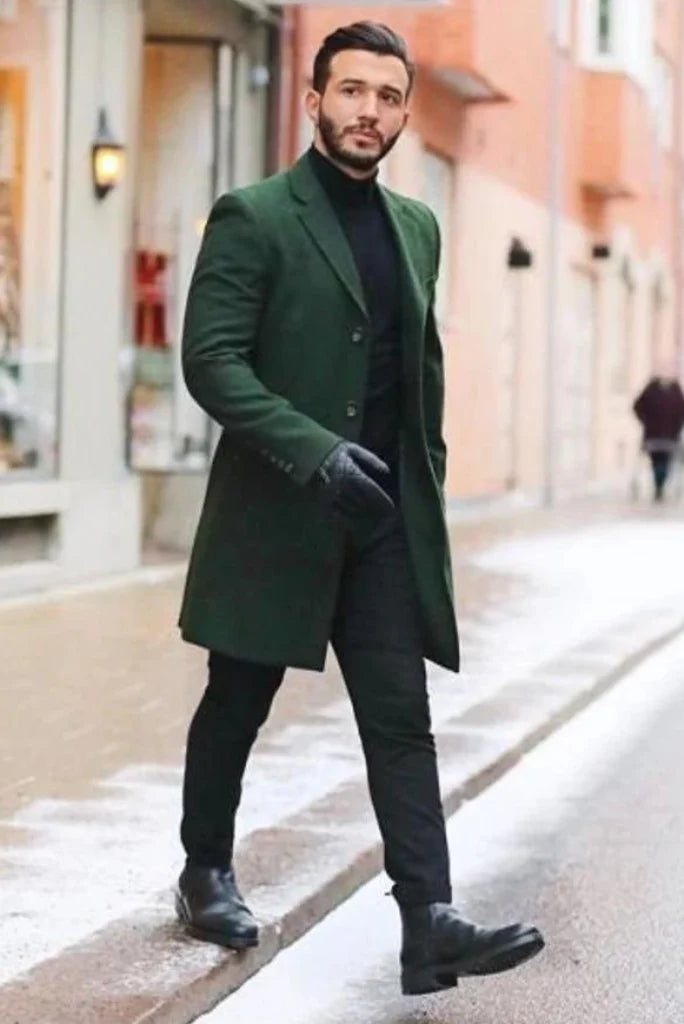 Men green overcoat-front