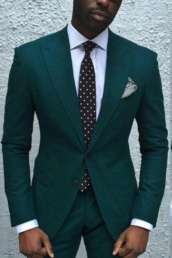 Men green suit for events-front