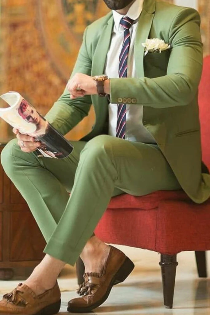 Men green wedding wear suit-front