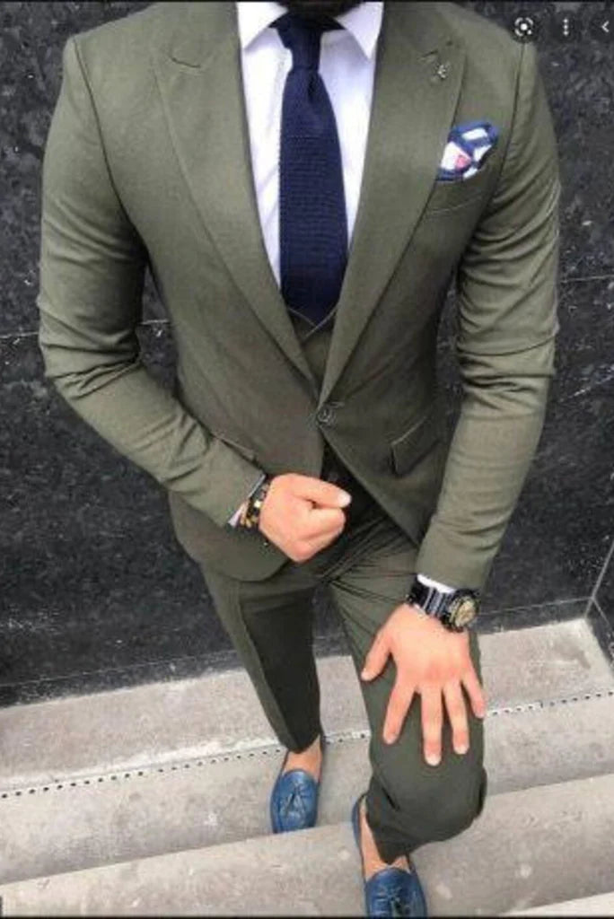 Men green three piece formal-front