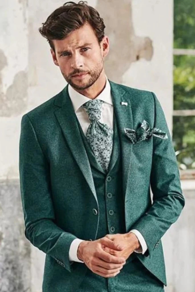 Men green tweed blazer-front