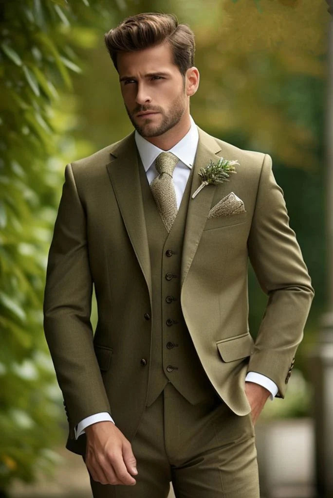 Men green yellowish green suit-front 