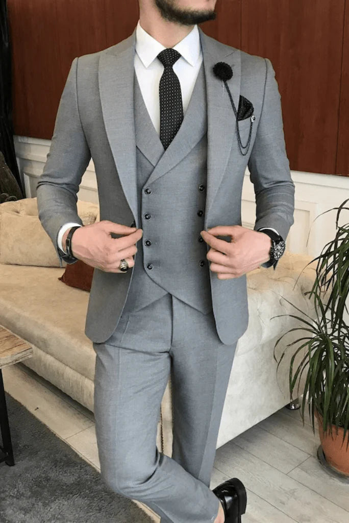 Grey three piece suit for men