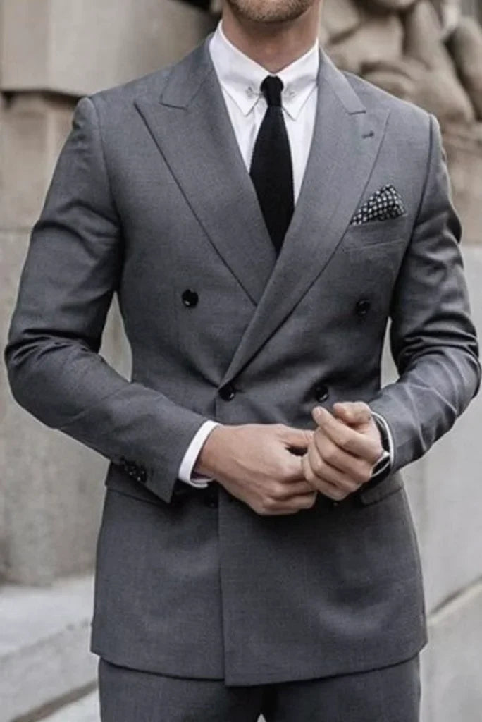 Grey double breasted suit for men-front