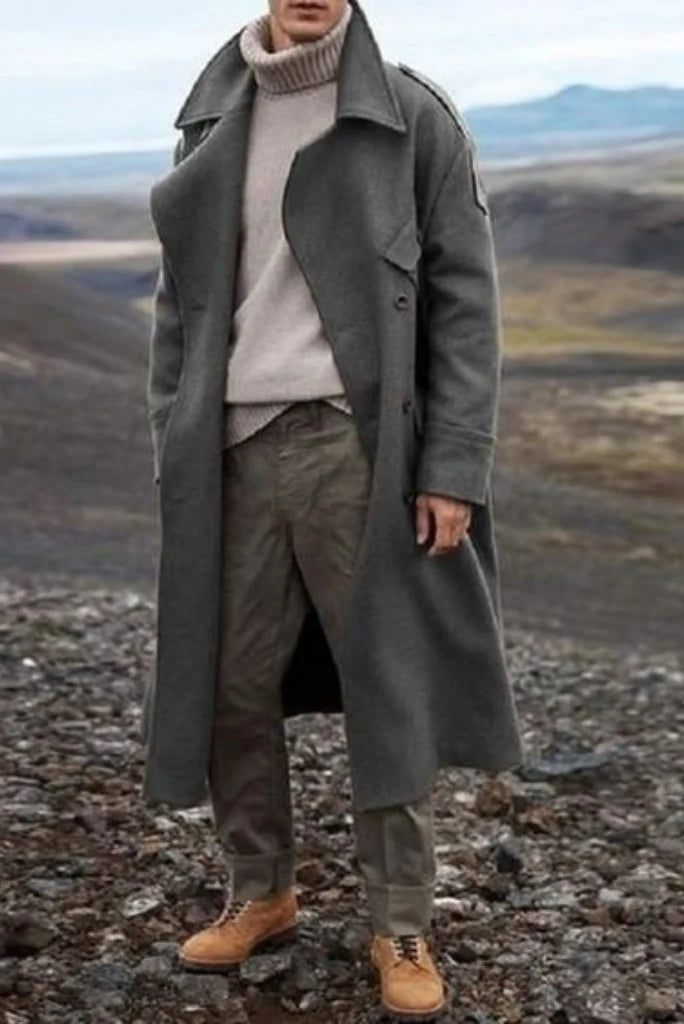 Men grey overcoat-front