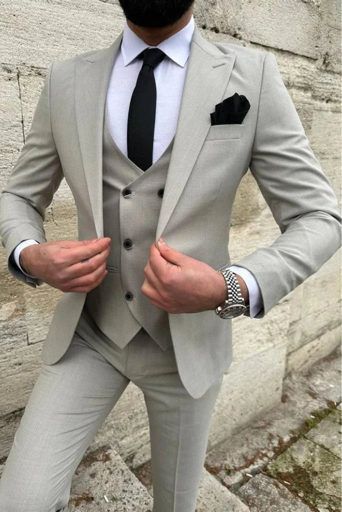 Men grey three piece suit-front