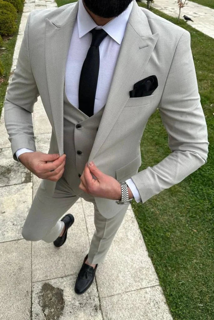 Grey three piece suit for men