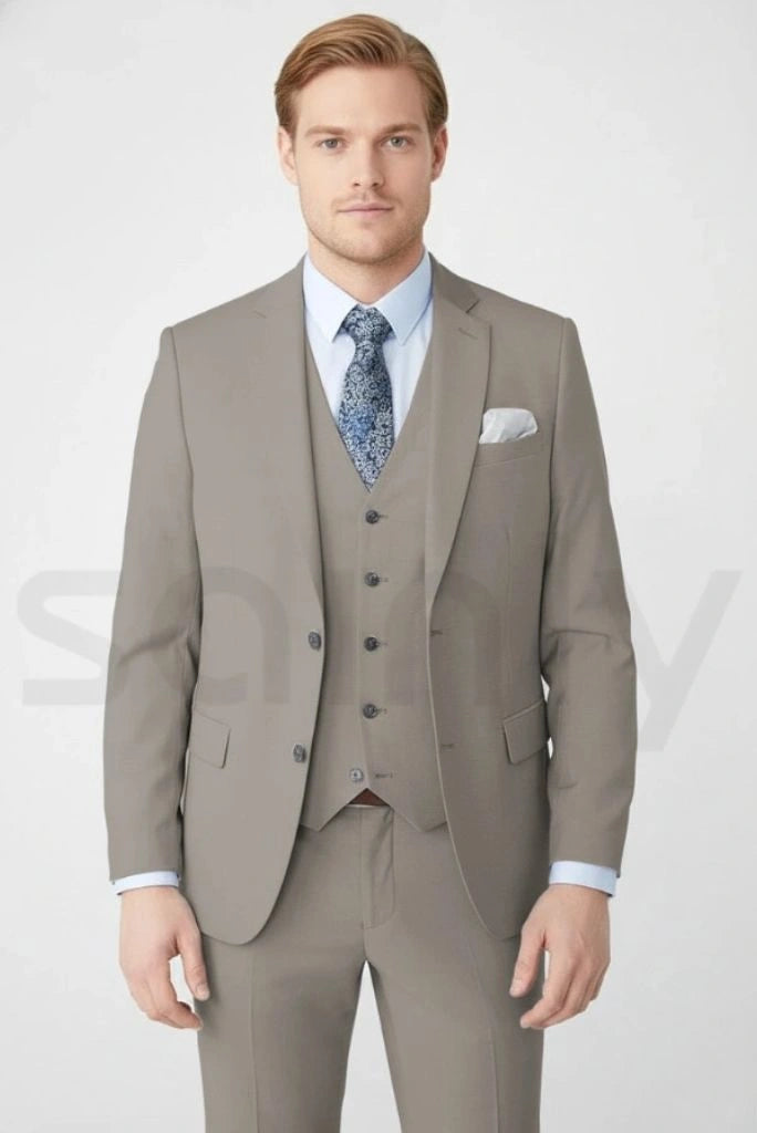 Stylish grey three piece suit for men-front