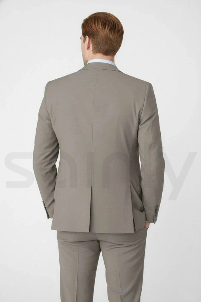 Men grey three piece suit with blazer, waistcoat and trousers-back