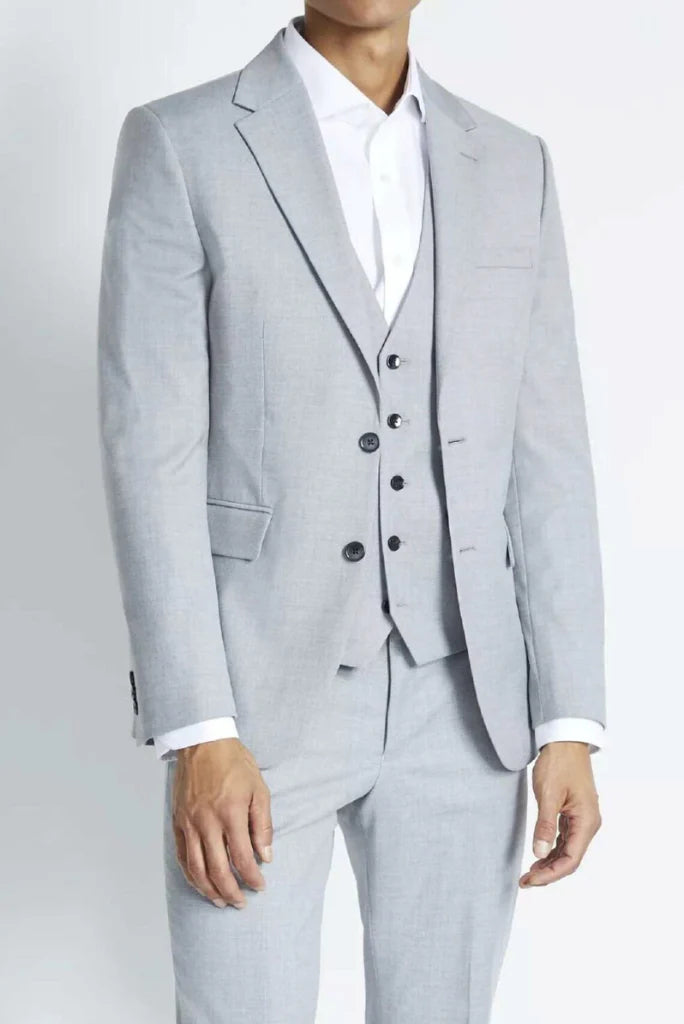 Men grey three piece suit formal-front