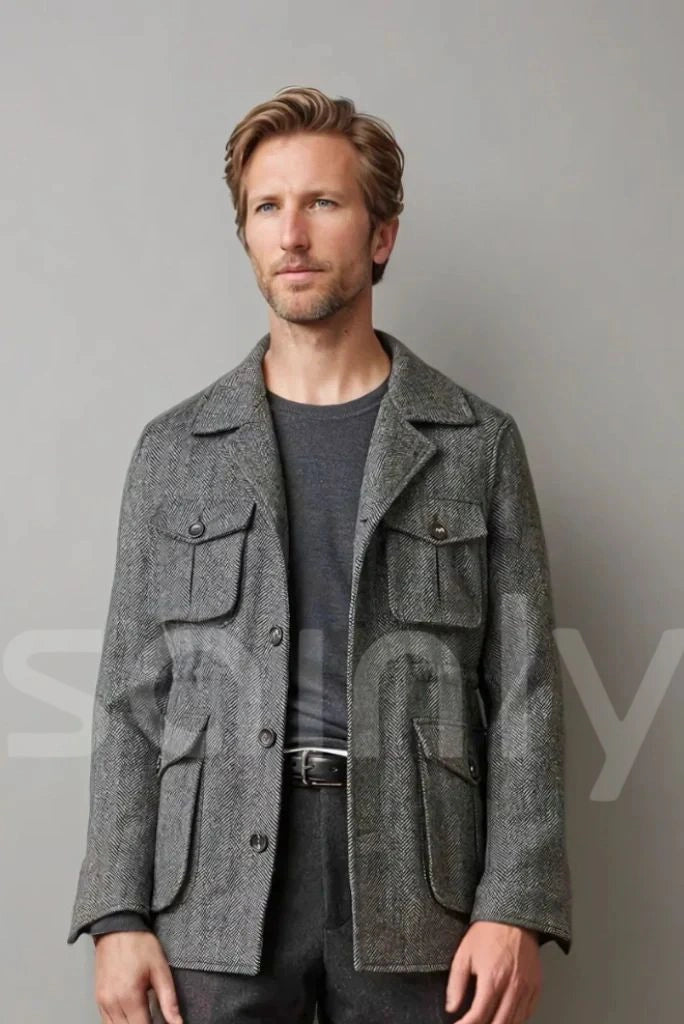 Men woolen shacket for evening wear-front