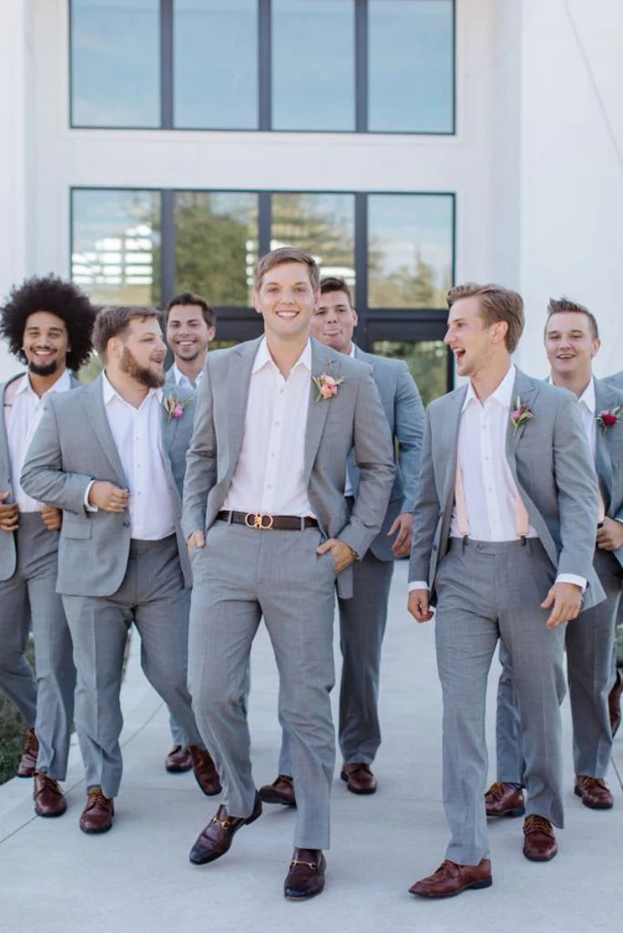 Grey two piece suit for groom and groomsmen-front