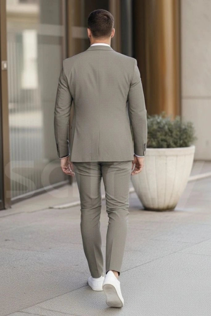Formal grey two piece suit for men-back