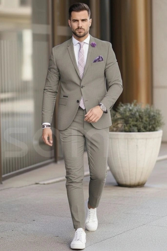 Men grey two piece formal suit for wedding and party wear-front