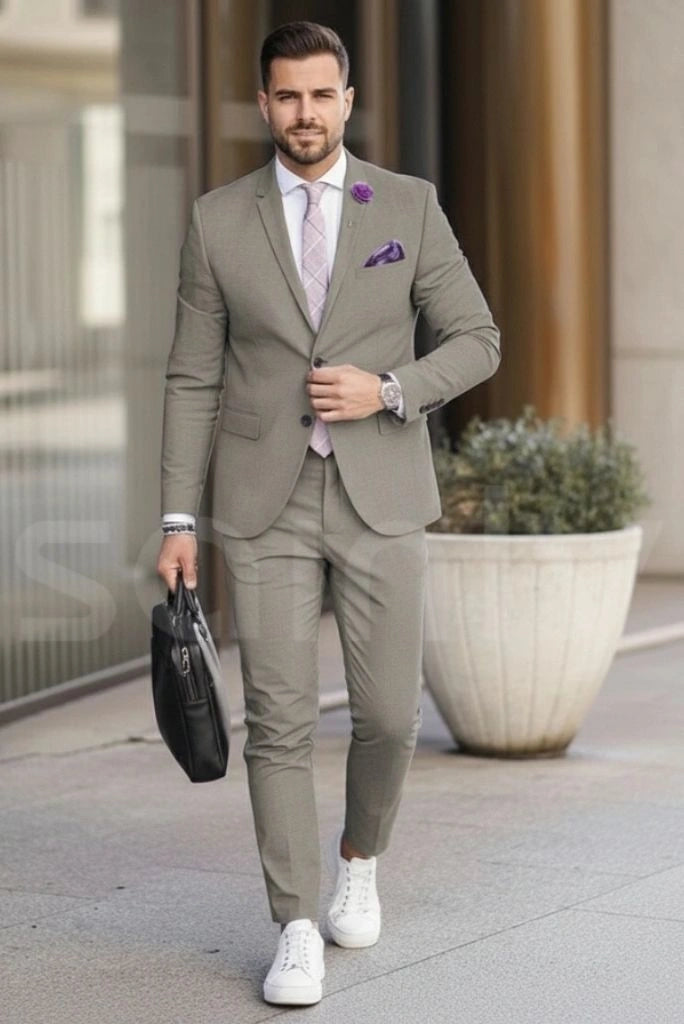 Men stylish grey two piece wedding suit