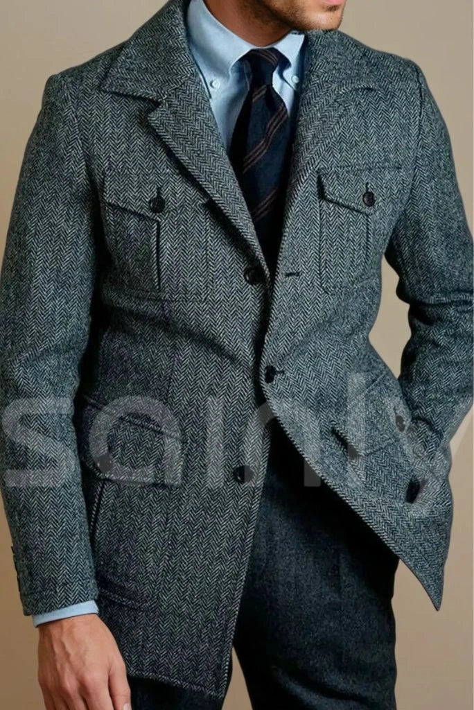 Men winter herringbone shacket for winters-full front