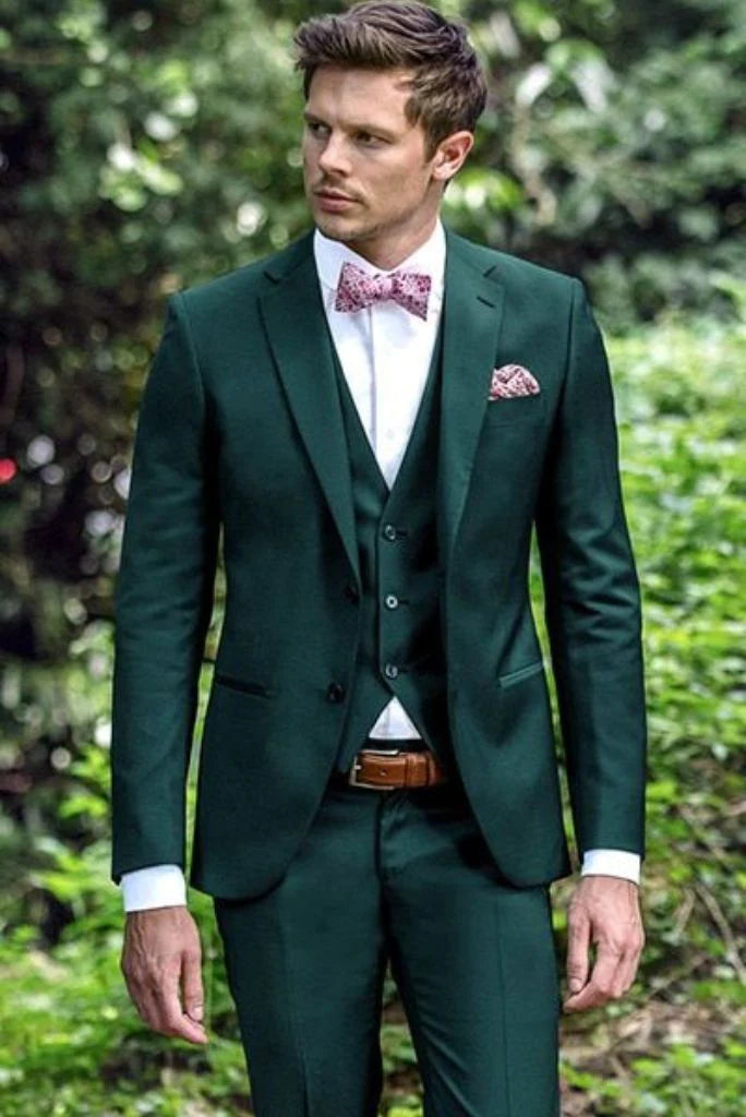Men hunter green three piece-front