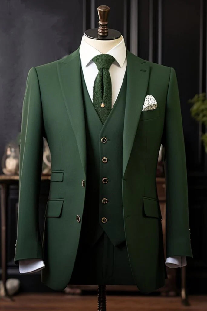 Men hunter green three piece event wear-front