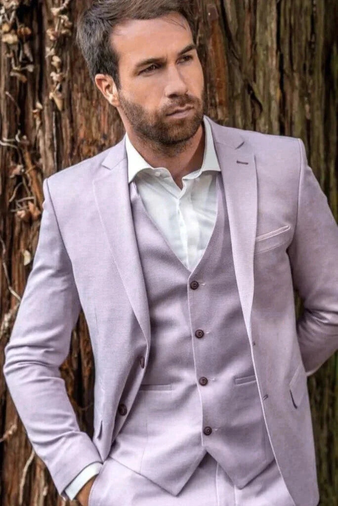 Men lavender three piece formal-front