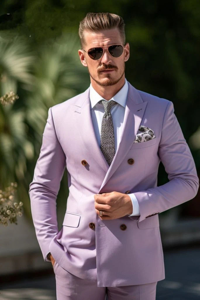 Men lavender wedding and event wear suit-front